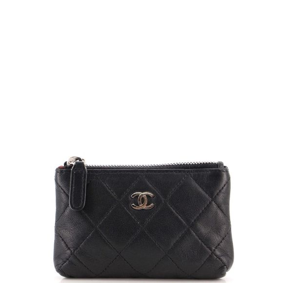 CHANEL Accessories Chanel Zip Key Pouch Quilted Lambskin Black